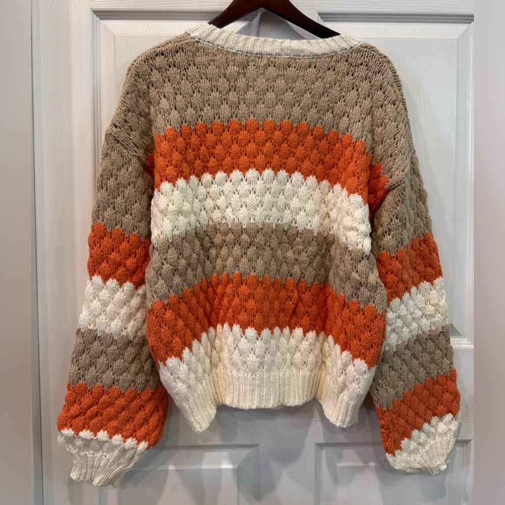 Ecowish Chunky Knit Cardigan Tan, Orange, Cream Stretchy Women’s Size XL - Picture 2 of 9